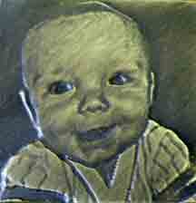 Baby photo as a bronze plaque